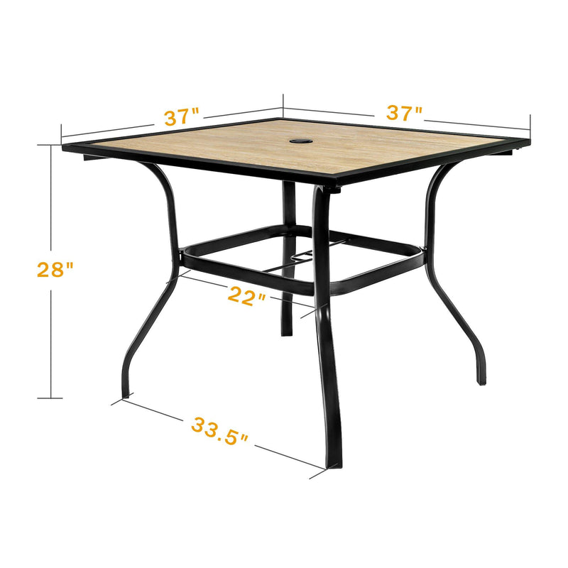 Bigroof Outdoor Patio Dining Table, 37" x 37" Square Metal Frame Patio Table for 4 with 1.57" Umbrella Hole - bigroofus