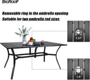 Bigroof 7 Piece Metal Outdoor Patio Dining Sets for 6, Stackable Chairs and 63" Classic Rectangle Table with Umbrella Hole