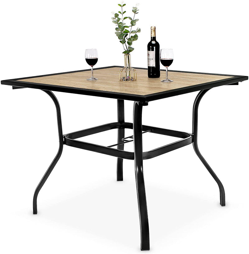 Bigroof Outdoor Patio Dining Table, 37" x 37" Square Metal Frame Patio Table for 4 with 1.57" Umbrella Hole - bigroofus