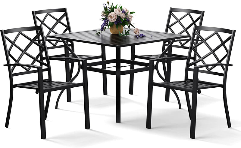 Copy of Copy of Bigroof 5 Piece Metal Outdoor Patio Dining Sets for 4, Stackable Chairs and Steel 37" Square Table with Umbrella Hole
