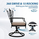 Bigroof Swivel Patio Chairs Set of 2 Outdoor Metal Steel-Framed Rocking Dining Chairs with Seat Cushion Backyard Furniture Sets for Patio, Lawn & Garden