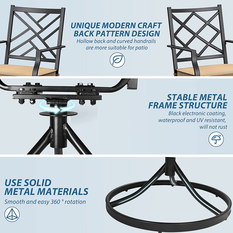 Bigroof 7 Piece Metal Outdoor Patio Dining Sets for 6, Swivel Chairs with Cushion and Steel 60" Rectangle Table with Umbrella Hole