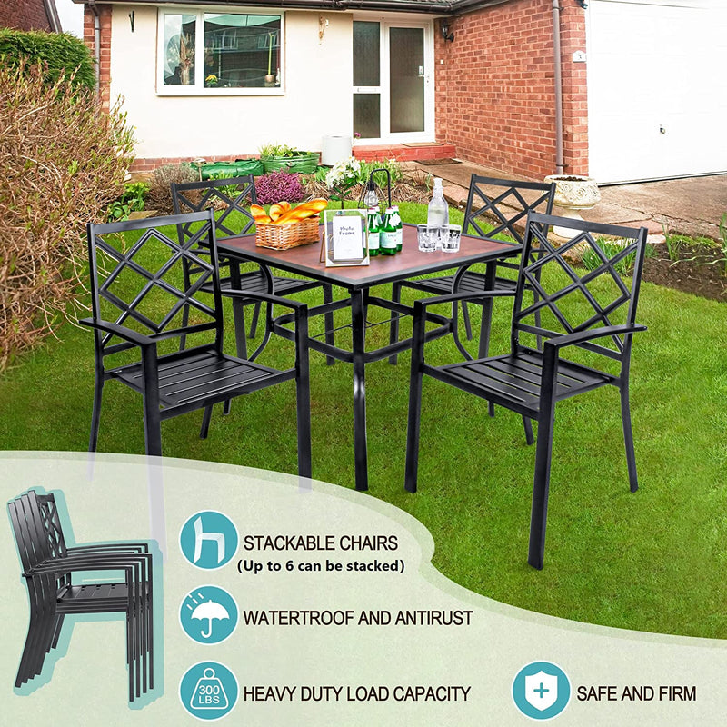 Copy of Copy of Bigroof 5 Piece Metal Outdoor Patio Dining Sets for 4, Stackable Chairs and Steel 37" Square Table with Umbrella Hole