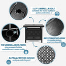 Bigroof Outdoor Patio Side Coffee Table Metal 22'' Square Umbrella Table with 1.57" Umbrella Hole and Black Imitation Wood Grain Desktop for Garden, Poolside, Deck