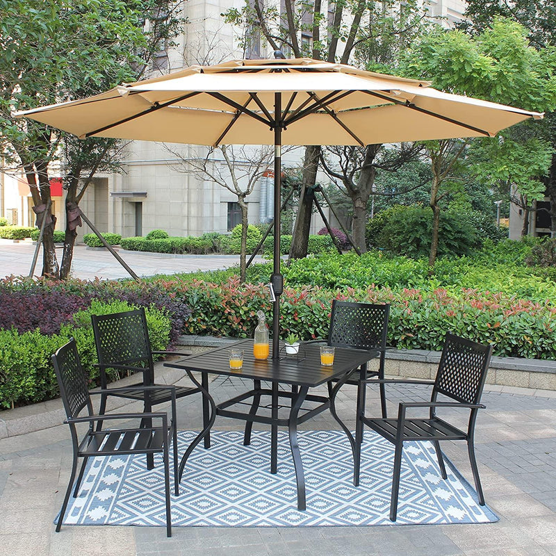 Bigroof 37" Metal Patio Dining Table Square Outdoor Dining Furniture Umbrella Table with 1.57" Umbrella Hole,Black - bigroofus