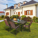 Bigroof Outdoor 68" Patio Metal Steel Classic Rectangle Dining Table Brown Imitation Wood Grain Desktop for Garden, Backyard, Deck