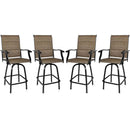 Bigroof Patio Bar Swivel Stools with High Back and Armrest, Padded Textilene 360° Swivel Chairs with Wook Like Top Table, Outdoor Furniture Set (2/4 Chairs) - bigroofus