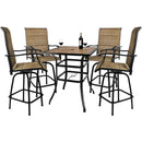 Patio Bar Table And 360° Swivel Stools with High Back and Armrest, Padded Textilene Swivel Chairs with Wook Like Top Table, Outdoor Furniture Set (Table & Chairs) - bigroofus